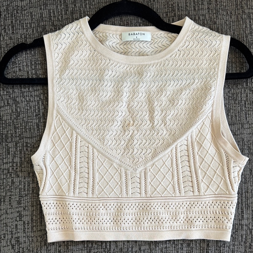 Babaton Aritzia Small Womens Pointelle Sleeveless Sweater Knit Crop Top Vest